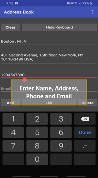 Android application Address Book screenshort