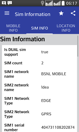 Mobile, SIM and Location Info Screen 2