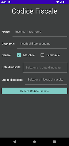 Android application Codice Fiscale screenshort
