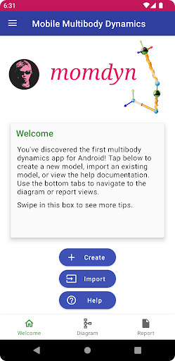 Android application Mobile Multibody Dynamics screenshort