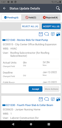Screenshot of Oracle Primavera P6 Mobile