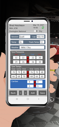 Android application Race Car Setup Log screenshort