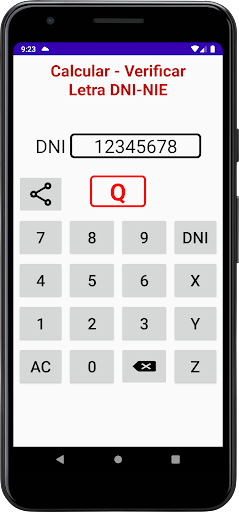Android application Calcular/Verificar Letra DNI screenshort