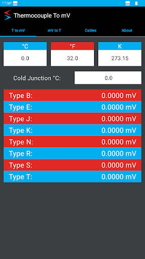 Android application Thermocouple/mV Converter screenshort