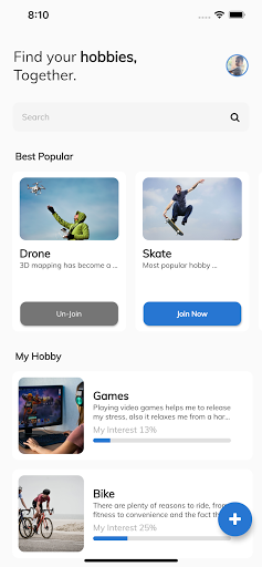 Hobbies - Demo Social App Screen 2