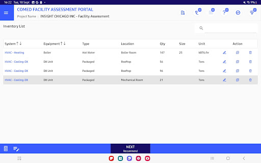 Comed Facility Assessment Screen 3