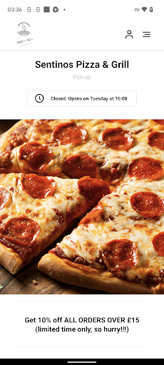 Android application Sentinos Pizza & Grill screenshort