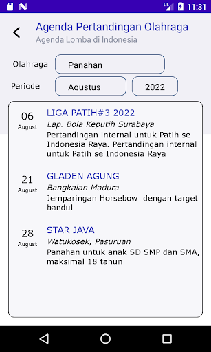 Android application Jadwal Lomba Panahan screenshort