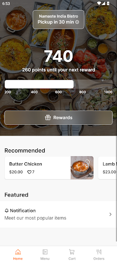 Android application Namaste India Bistro screenshort