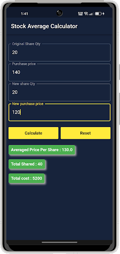 Stock Average Calculator Screen 2