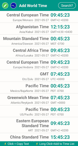 World Clock (World Time) Screen 3