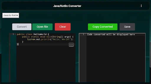 Screenshot of Kotlin/Java Converter