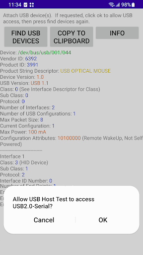 Screenshot of USB Host Test