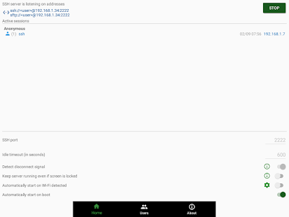 Captura de pantalla del servidor SSH