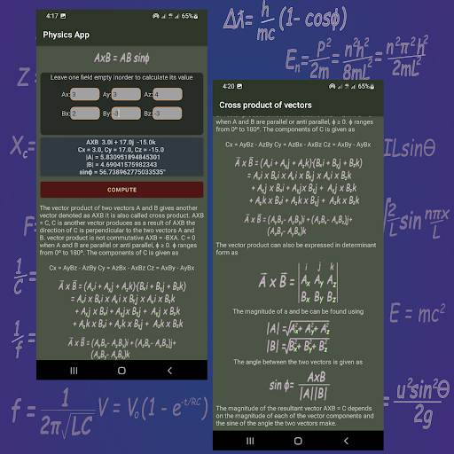 Physics: notes & calculator Screen 2
