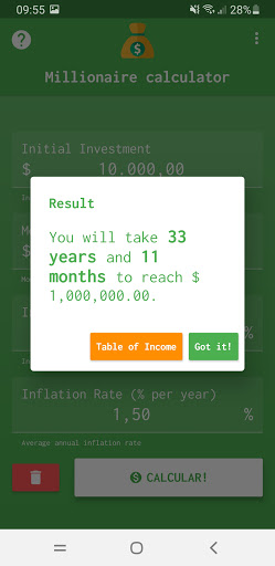 Millionaire Calculator Screen 2