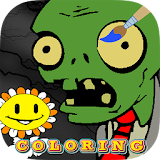 Coloring book zombies vs plant icon