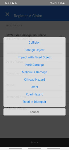 BMW Protect Insurance Claims Screen 2