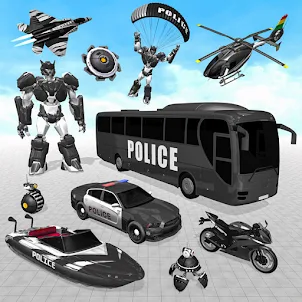 Police Bus Robot Car War Game