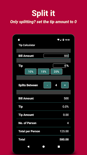 Tip Calculator: Split the bill Screen 3