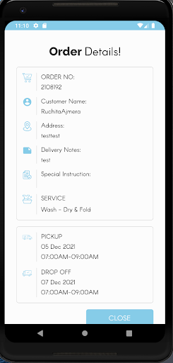 Ark Laundry Driver App Screen 3