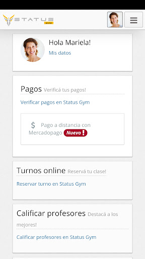 Android application Status Gym screenshort