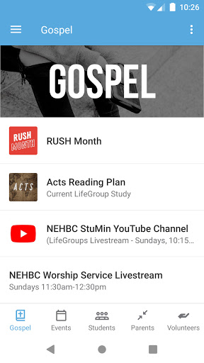 Android application NEHBC Student Ministry screenshort