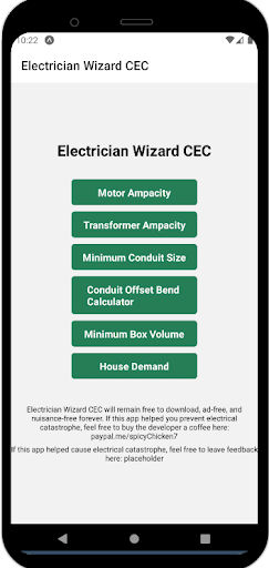Android application Electrician Wizard CEC screenshort
