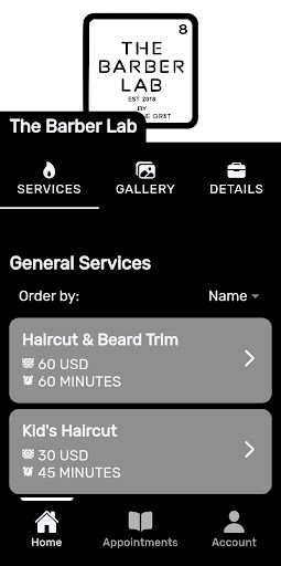 Android application The Barber Lab screenshort