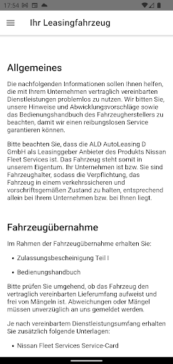 My Nissan Fleet Services Screen 2