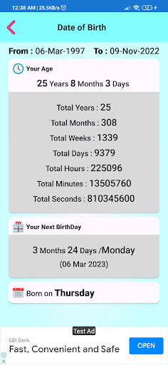 Age Calculator : Date of Birth Screen 3