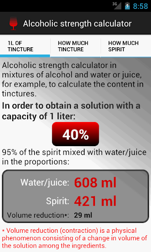 Android application Alcoholic strength calculator screenshort