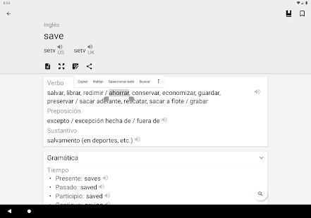 Diccionario español inglés Screenshot