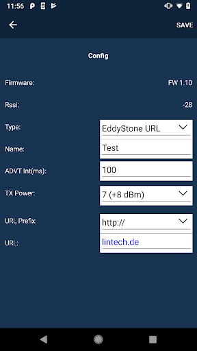 LinTech Beacon Configurator Screen 2
