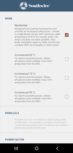 Screenshot of Southwire Voltage Drop