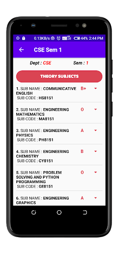 GPA and CGPA Calculator Screen 3