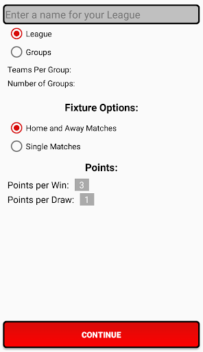 Android application League Table Creator screenshort