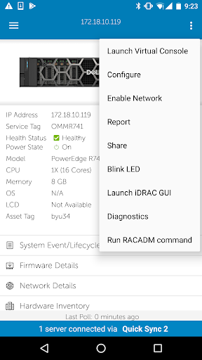 OpenManage Mobile Screen 2