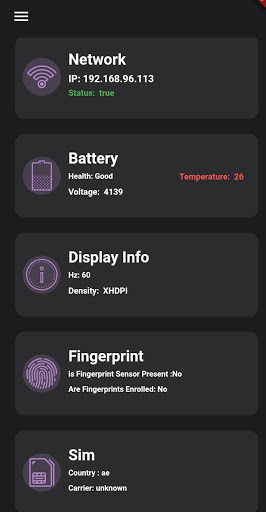 Android application Device info screenshort