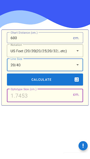 Android application Optotype Size Calculator screenshort