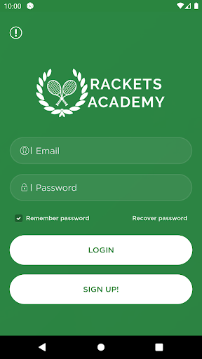 Android application Rackets Academy screenshort