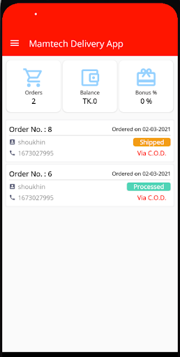 Mamtech Delivery App Screen 2