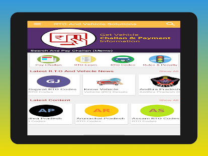 Pay eChallan, RTO Info, Vehicle Info, RTO Exam. Screenshot