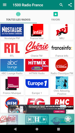 Android application 1500 radio France screenshort