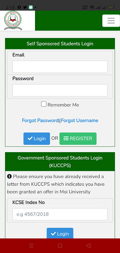 Moi University Student Portal Screen 3