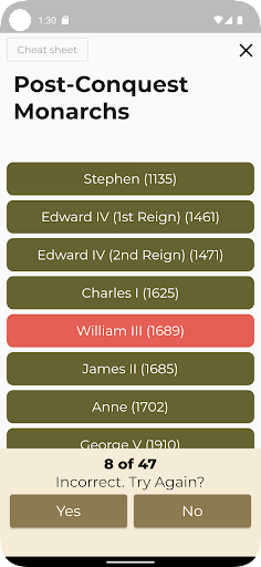 British History Timeline Quiz Screen 2