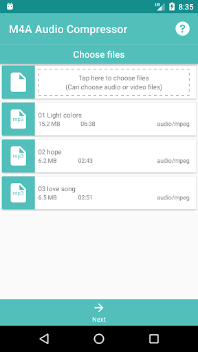 Android application M4A Audio Compressor screenshort