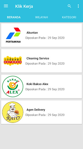 Android application Demo KlikKerja SMKN6SOLO screenshort
