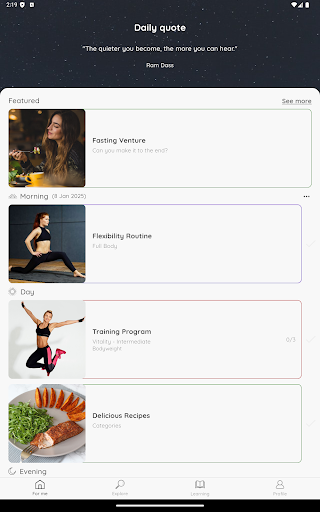 Screenshot of Vital Life: mindbody routines