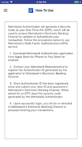 Metrobank Authenticator Screen 3